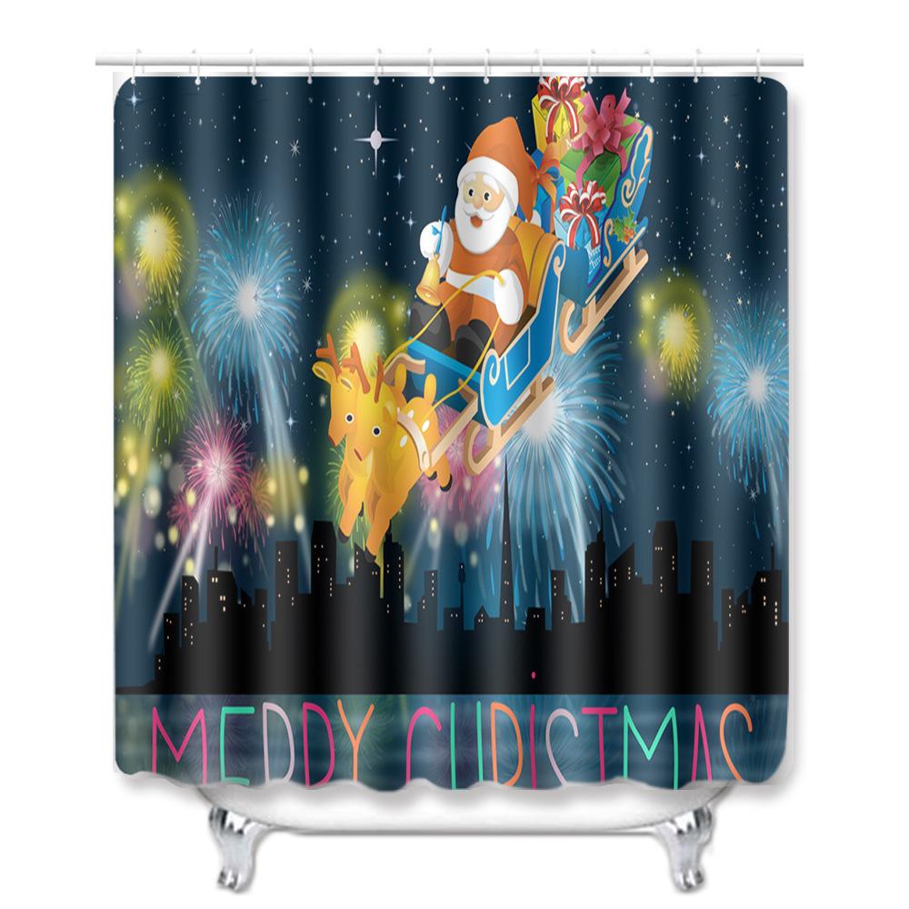 Christmas Shower Curtain Floor Mat Combination Four-Piece Set Bathroom Toilet Carpet Shower Room Mat Foot Mat