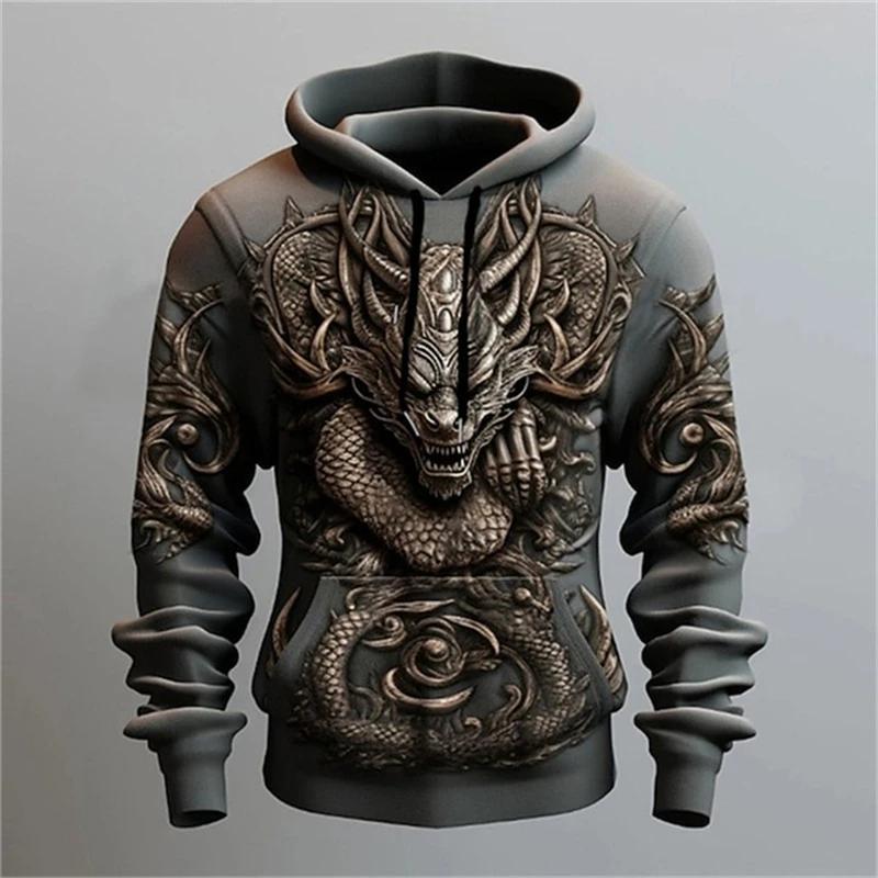Herren-Hoodie mit chinesischem Drachen-Print, Mode 3D-Drachenmuster, neues Sweatshirt, Hip Hop Harajuku, übergroßer Pullover, Herrenbekleidung