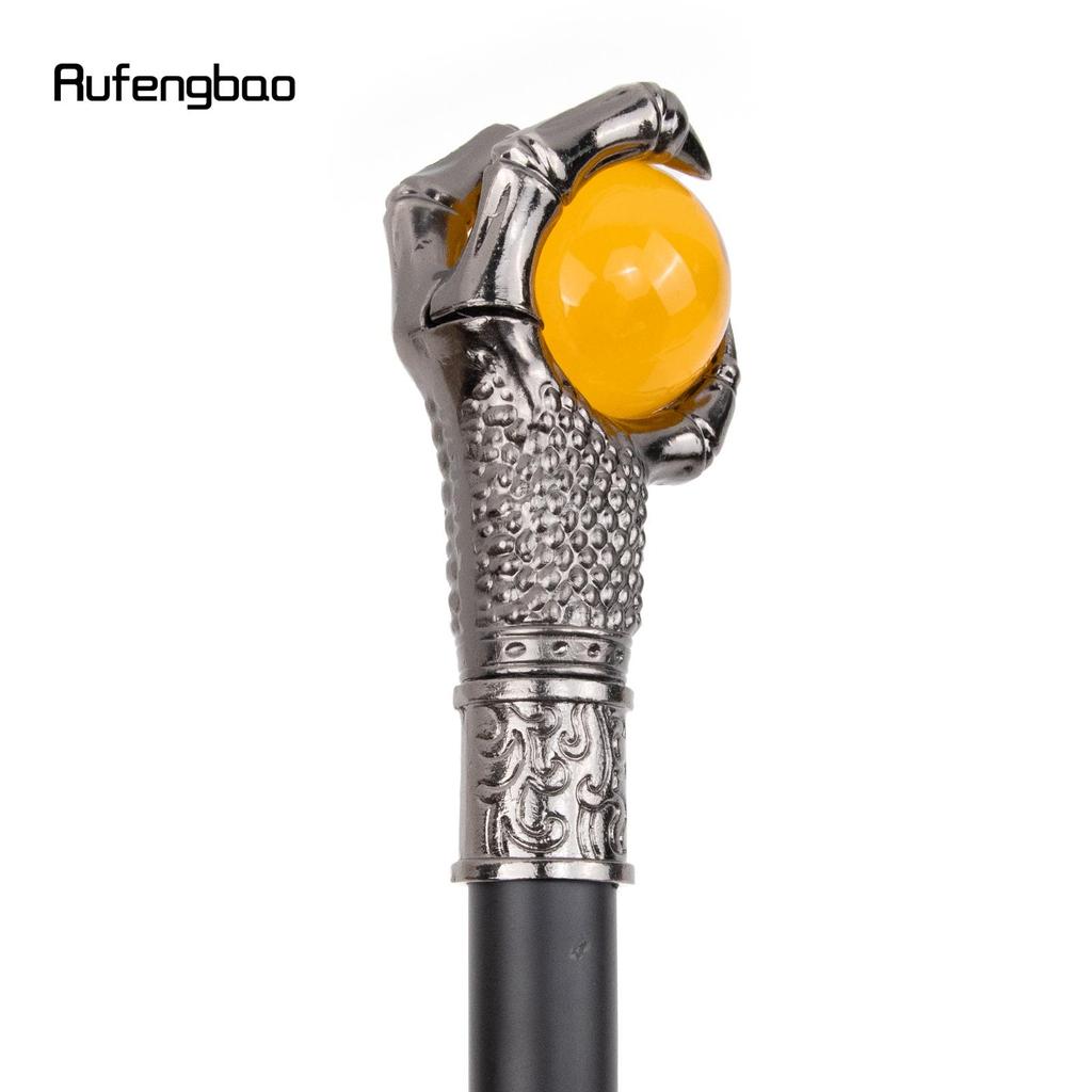 Dragon Claw Grasp Orange Glass Ball Silver Walking Cane Fashion Decorative Walking Stick Cosplay Cane Knob Crosier 93cm