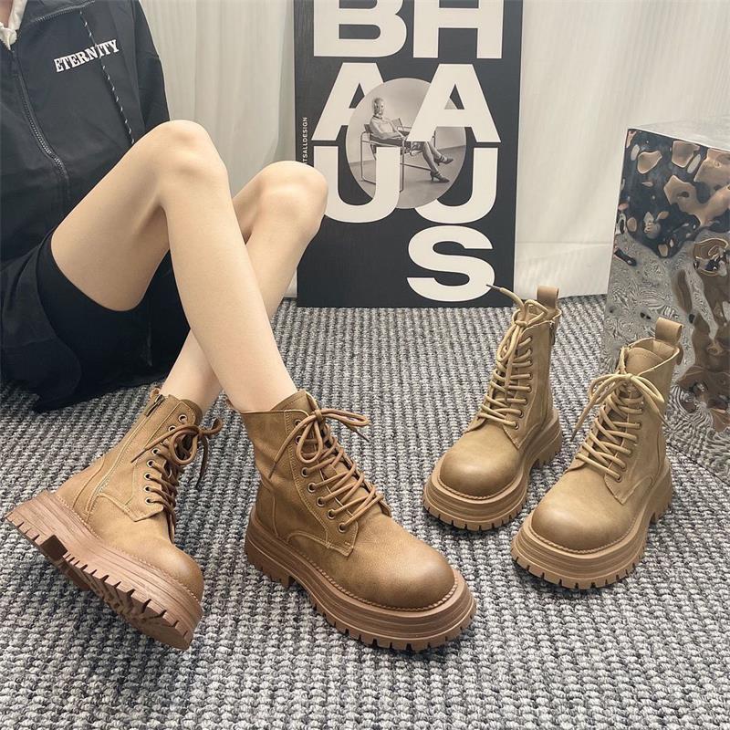 Autumn and winter new thick-soled Martin boots for women 2025 retro versatile British style flat-bottomed velvet thickened locomotive short boots for
