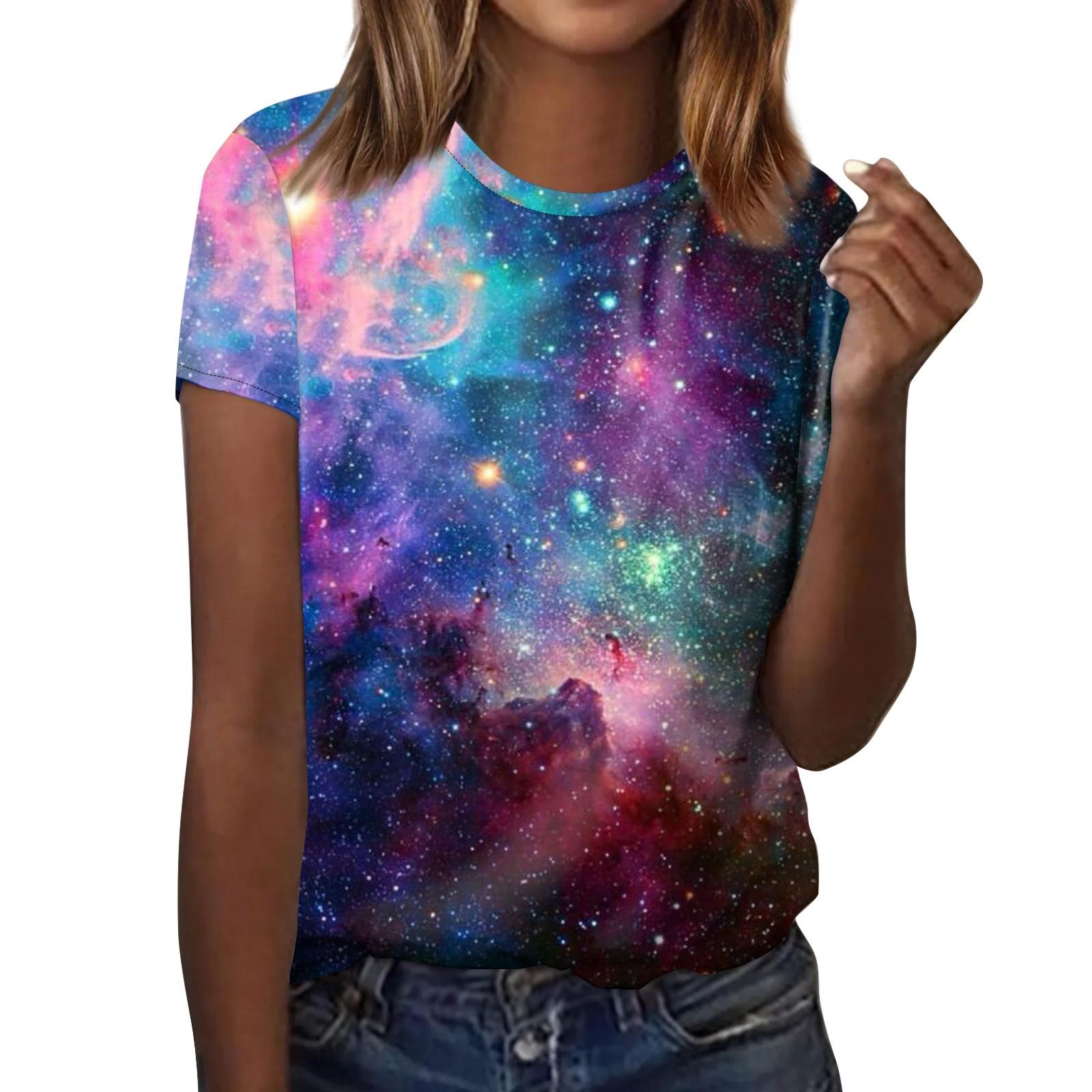 

Жіноча футболка з короткими рукавами Космічна графіка Модні літні топи з круглим вирізом і короткими рукавами з короткими рукавами XXXXL фіолетовий