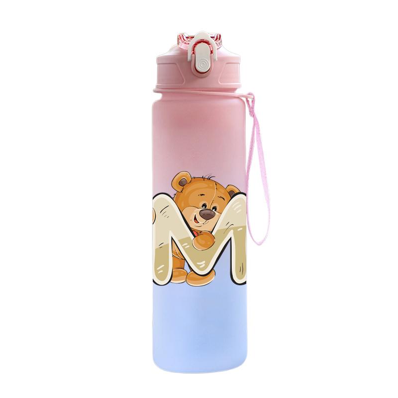 Cartoon Letter Printed Lovely A-Z 750ML Water Bottle Large Capacity Drinking Cup Portable Outdoor Sports Water Cup Children Gift