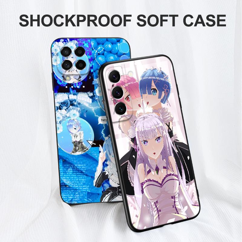 Black Tpu Case For Samsung Galaxy A03 SM-A035 A03 Core A03S A13 A23 LTE A33 A53 A73 4G 5G Ram Rem Anime Cartoon