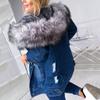 Women's Add A Long - sleeved Denim Solid Color Coat With A Fur-trimmed Collar