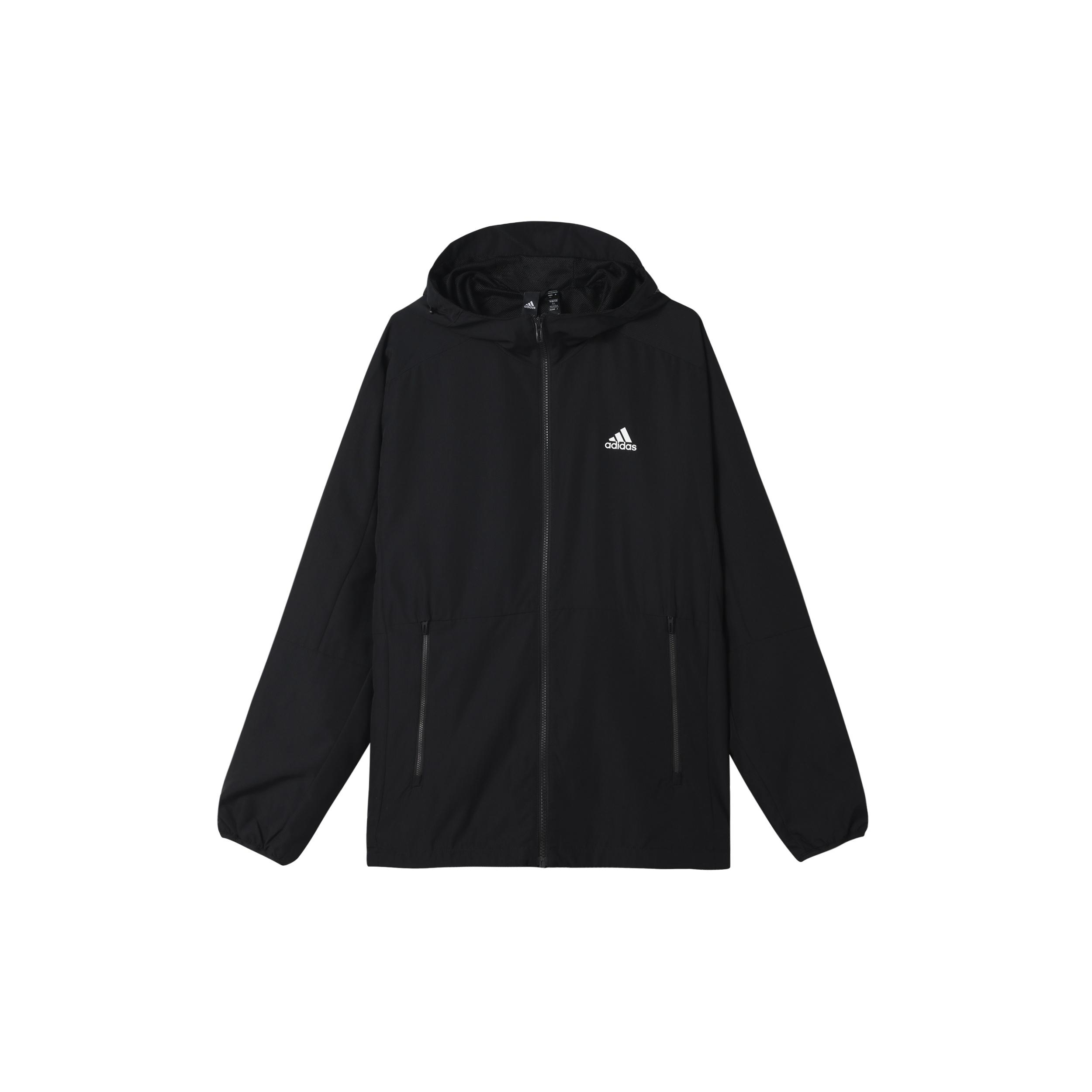 adidas Sports Long Sleeves Woven Windproof hooded Logo Jacket Black Men s H40228 M
