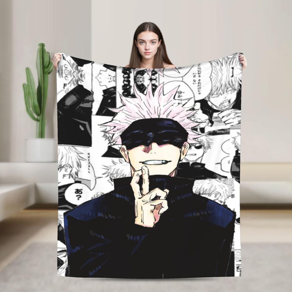Gojo Satoru Collage Manga Velvet Throw Blanket Jujutsu Kaisen Anime Blanket for Bedding Car Super Soft Bedspread,