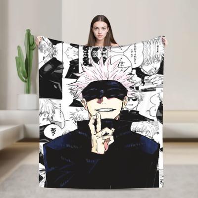 Gojo Satoru Collage Manga Velvet Throw Blanket Jujutsu Kaisen Anime Blanket for Bedding Car Super Soft Bedspread,