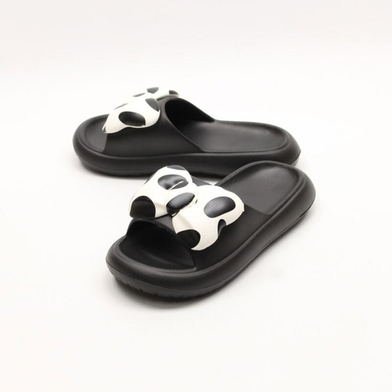 Spotted Ribbon Platform Block Heel Slippers Indoor black
