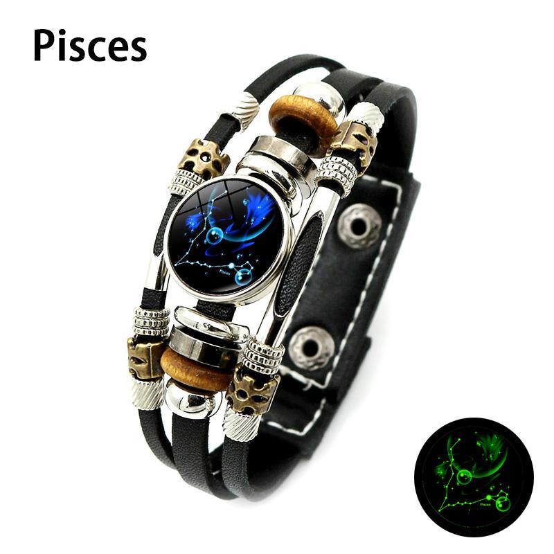 12 Constellation Handmade Leather Bracelet Woven Multi-layer Punk Twelve Zodiac Couple Bracelet