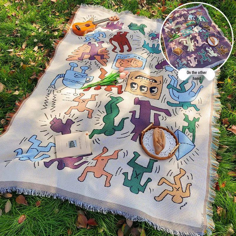 Retro Outdoor Picnic Blanket - Moisture-Proof, Thick, Portable, and Ins Style