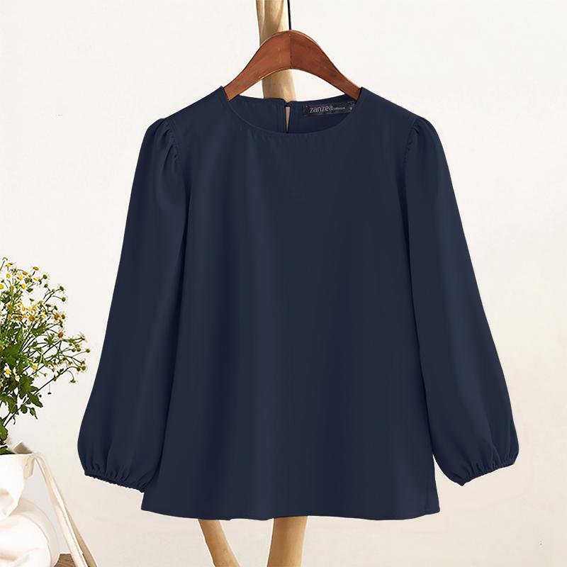 

ZANZEA Женская повседневная однотонная свободная блузка с круглым вырезом и рукавом 3/4 2XL тёмно-синий