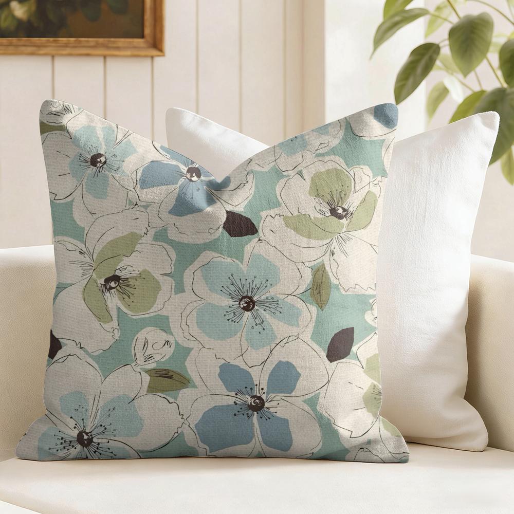 Simple and elegant flowers Cushion Cover Natural Linen Pillow Cover DoubleSided Print Cushion Cover for Sofa Home Decor