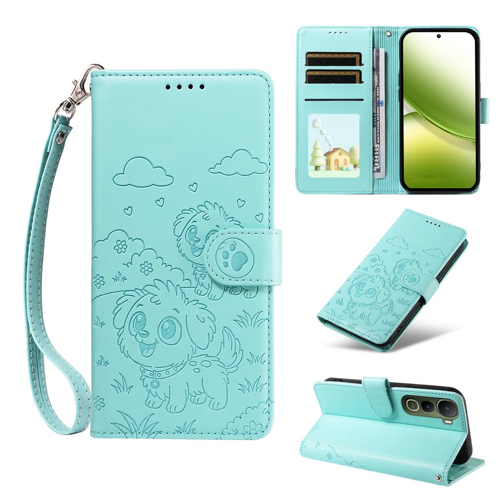 For vivo Y400 5G Case RFID Blocking Imprinted Dog Pattern PU Leather Phone Cover with Wrist Strap