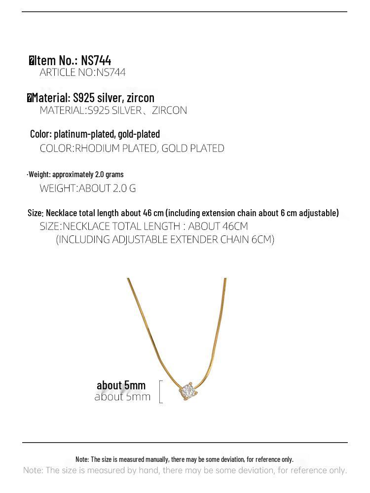 2023 Exquisite Four-Claw Zircon Stone Sterling Silver Necklace – Light Luxury Niche Clavicle Chain Trend
