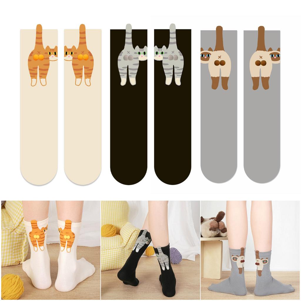 Whimsically 3D Fuzzy Balls Cats Pattern Ankle Socks Lightwieght Breathable Funny Middle Calf Socks for Women and