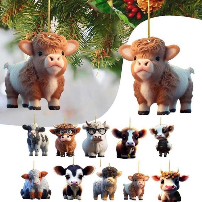 Cartoon Cow Endearing Car Ornament Acrylic Hanging Pendant For Vibrant Car Interiors