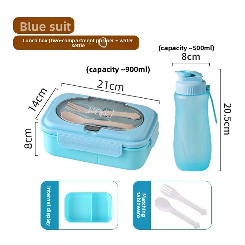

Meal Box with Separate Food Compartments for Portability Lunch Box with Student Compartment Divider and Water Bottle Set Two lines of pp синий