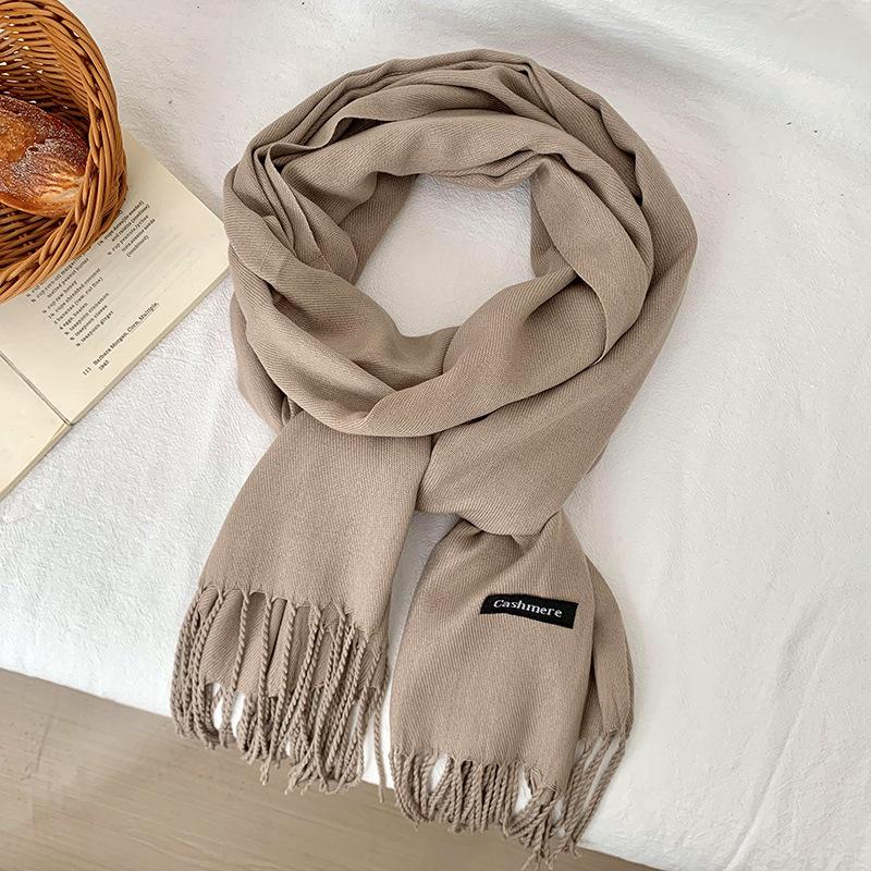 Scarf women's winter high-end sense new imitation cashmere solid color versatile warm fringed shawl scarf
