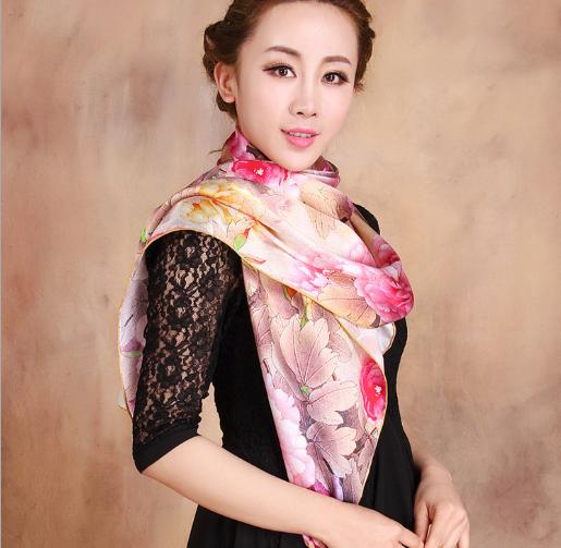 Hot Design 110*110cm 100% Silk Big Square Silk Scarves Fashion Floral Printed Shawl Sale Women Genuine Natural Silk Scarf Shawl