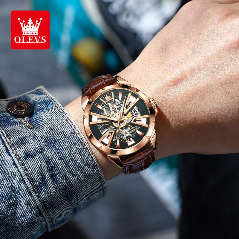 OLEVS 7051 Mens Watches Waterproof Luminous Multifunctional Automatic Mechanical Watch for Men skeleton Watches Luxury Men Reloj