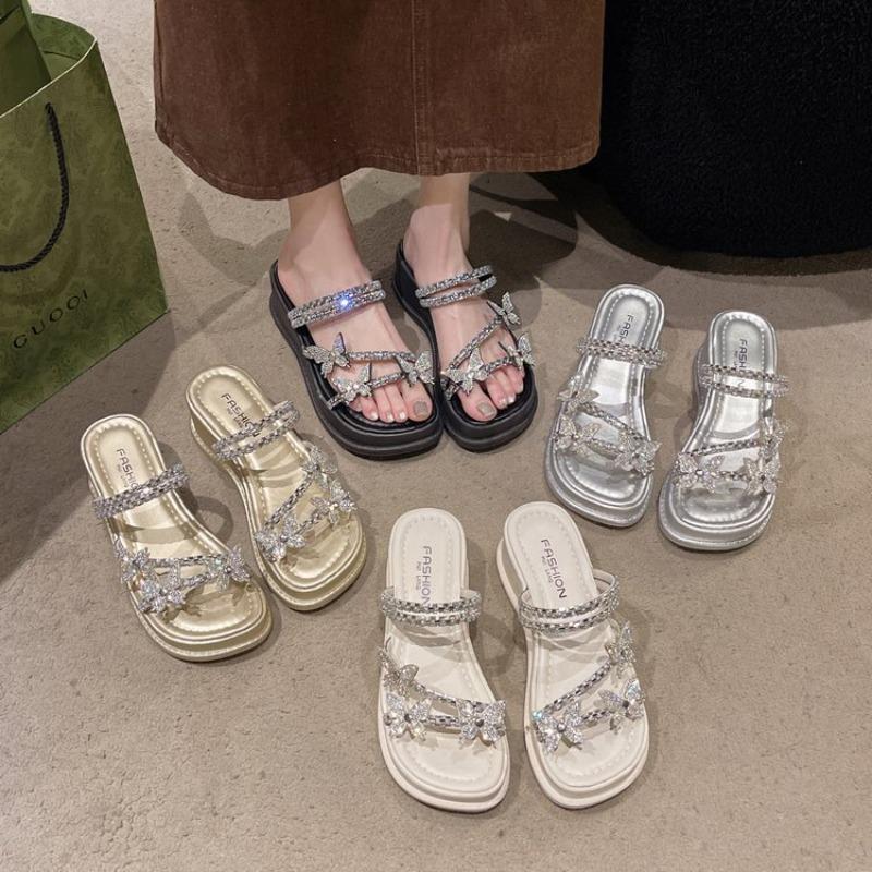 Fashion Butterfly Flat Heeled Sandals Women 2025 Summer Clip Toe Platform Slippers Woman Soft Thick Sole Flip-Flops Slides Women Shoes
