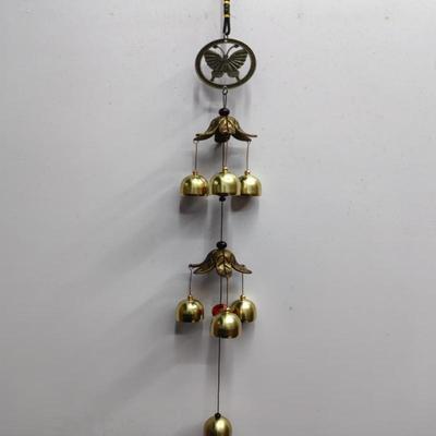 Double Metal Bell Pendant Wind Chime, Brass Color Bell Hanging Decoration Suitable For Home Patio Wall Hanging, Gift For Friend