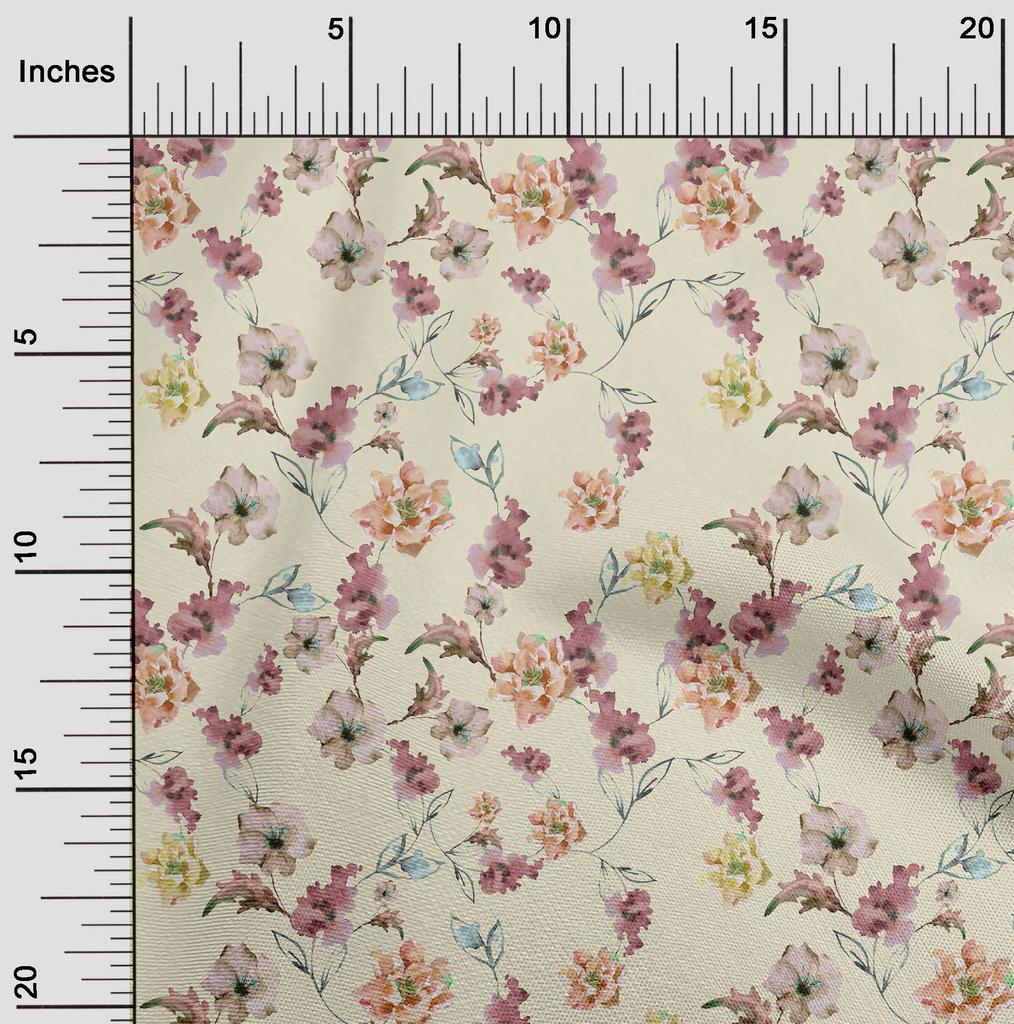 oneOone Cotton Flex Aquamarine Fabric Flower & Leaves Watercolor Sewing Fabric By The Yard Printed Diy Clothing Sewing Supplies 40 Inch