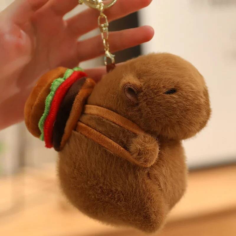 Cosplay Kok Capibara Pluche Speelgoed Gevulde Capibara Met Hamburger Broodje Frietjes Voedsel Poppen Prachtige Hanger Sleutelhanger 11cm