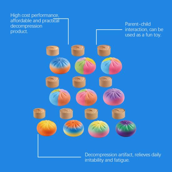 Colorful Steamed Bun Toy with Steamer Stress Relief Multicolor Dumpling Squeeze Sensory Toy Stress Ball Simulated Dough Ball Fidget Toy