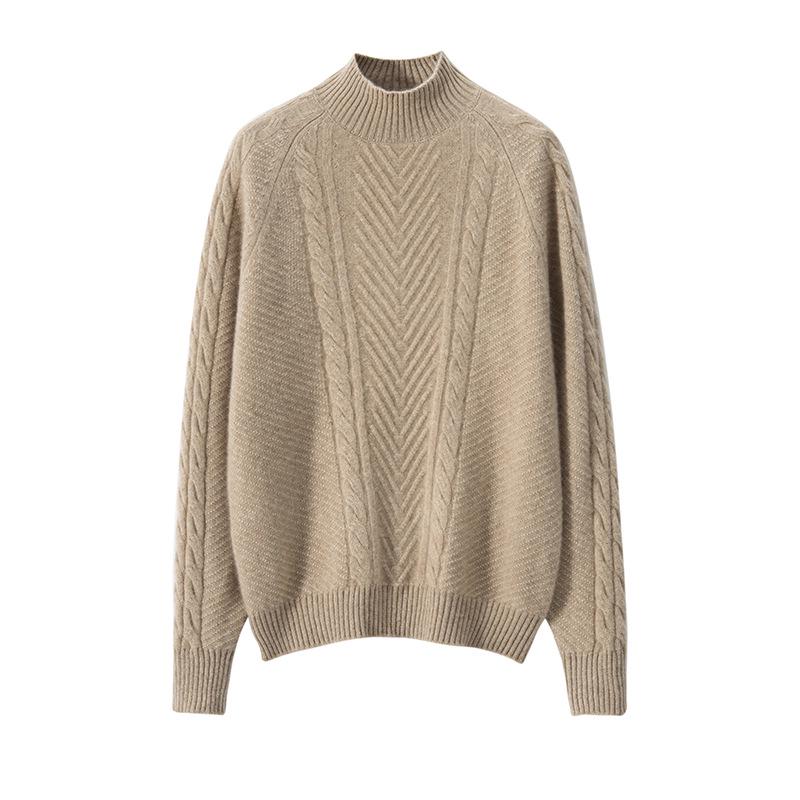 Women's Thickened Cashmere Sweater - Autumn/Winter, Half-High Neck, Twist Pattern Pullover, Casual Fashion.