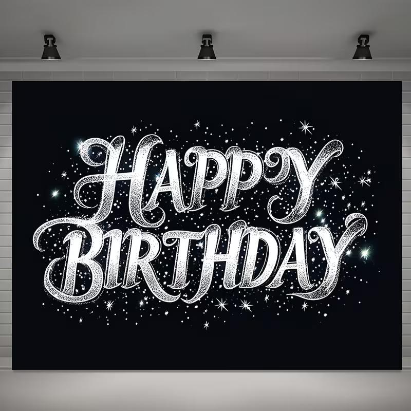 Black Background with Silver Glitter "Happy Birthday" for Live Stream and Video Call