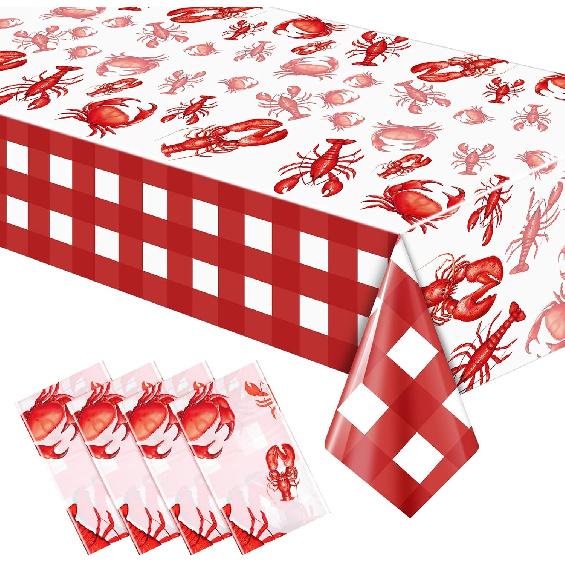 2 Pcs Crawfish Tablecloth Disposable Lobster Table Covers 108 x 54 Inches Plastic Lobster Table Cloth for Crawfish Boil Party Supplies