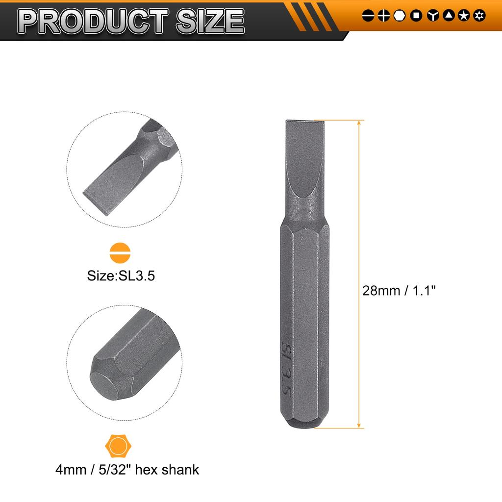 6/12pcs SL1.0-SL4.0 Slotted Screwdriver Bit 5/32" Hex Shank 28mm Length S2 Steel Magnetic Flat Head Screw Driver Bit
