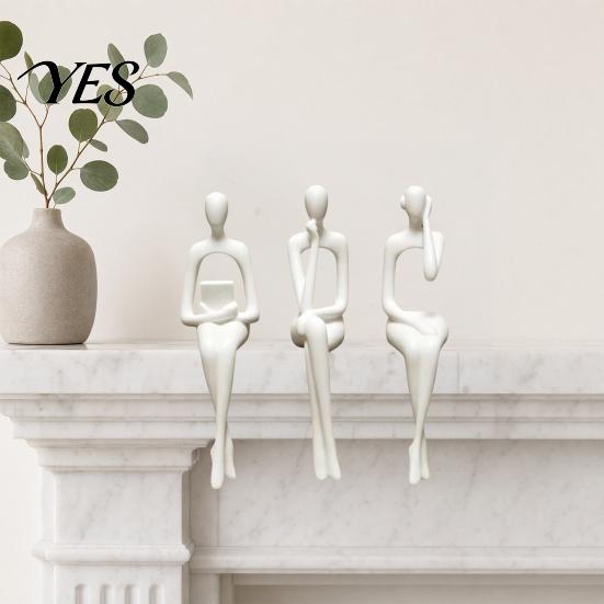 Artistic Home Accent 3Pcs/Set Abstract Human Figurines, 3D Printed Modern Minimalist Art Sculpture, Cabinet Edge Ornament Sitting Figure Statues