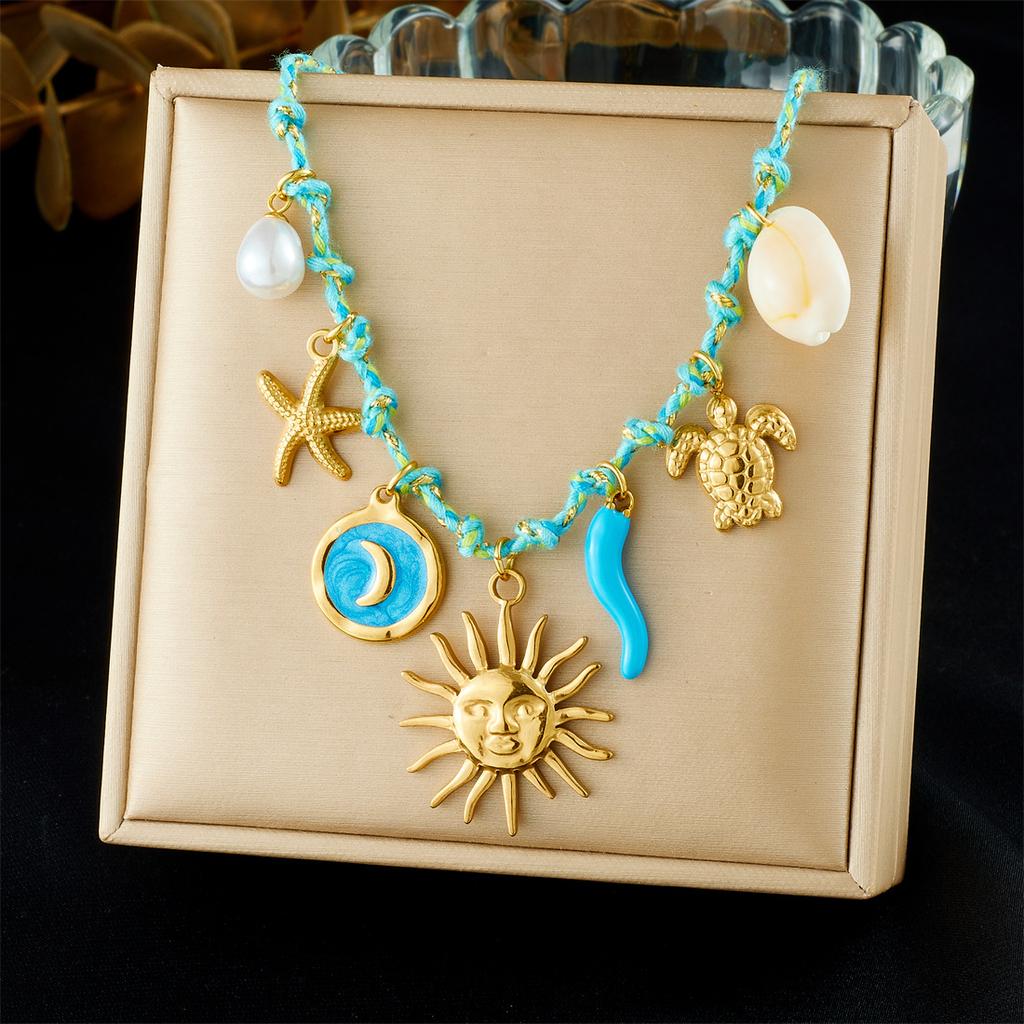 Ocean Themed Necklace for Women Starfish Shell Turtle Pendant Trendy Sea Creature Charm Jewelry