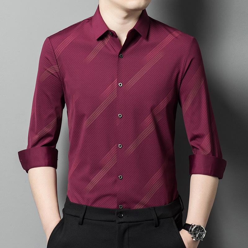 

Fashion Striped Long Sleeve Men Shirt Casual Non Iron Wrinkle Free 4XL фіолетовий