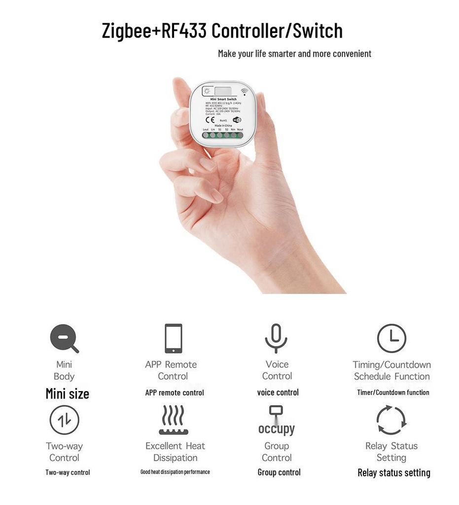 Smart Tuya Zigbee Wireless Light Switch, Self-Powered Kinetic Energy Remote with App Control