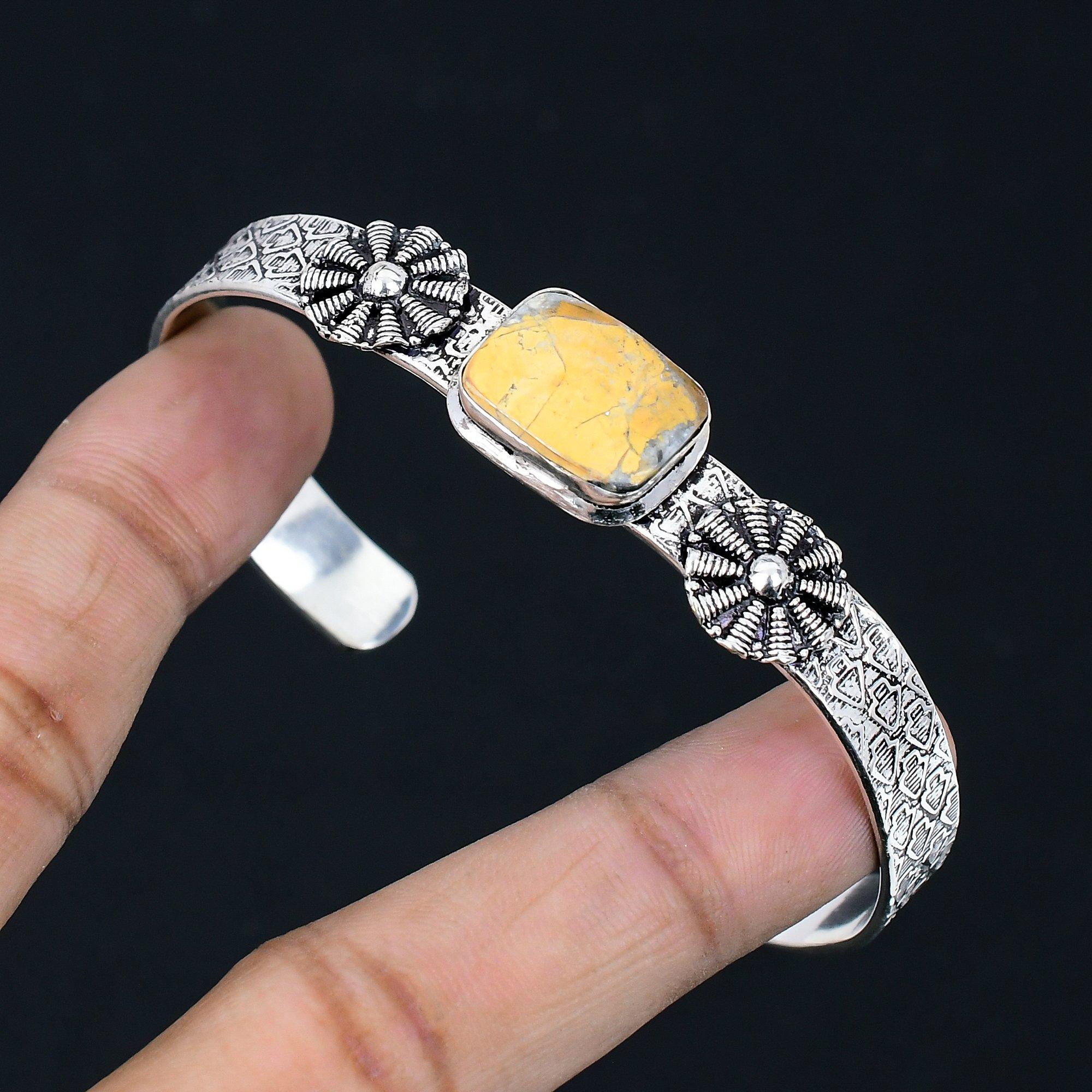 

Maligano Jasper Stone Sterling Silver Anniversary Unique Ethnic Bangle Bracelet Adjustable