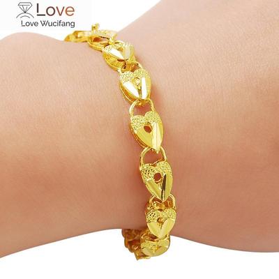 New 24K Gold Bracelet 4MM Gold Plated Heart Shaped Car Flower Bracelet for Woman Jewelry Gift