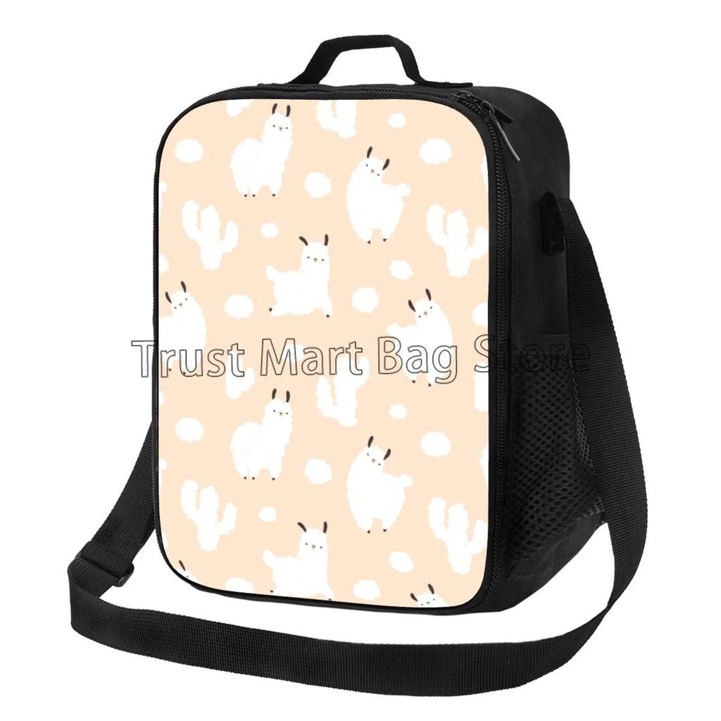 Cute Alpaca Animal Insulated Lunch Bag for School Work Office Picnic Llama Cactus Tote Lunch Box Containers with Shoulder Strap