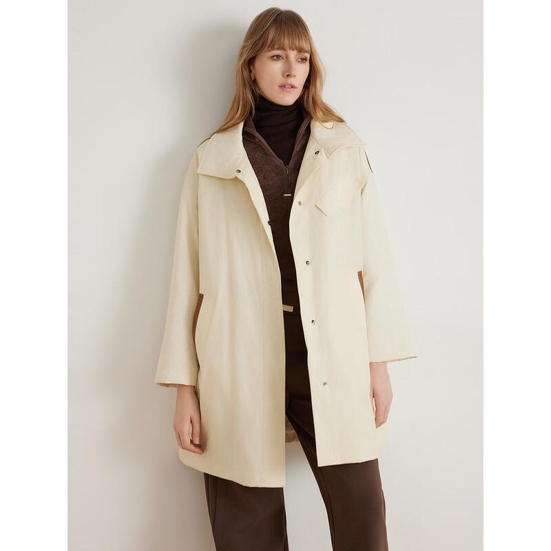 ELLE Women s Leather Patchwork Mid-length Padded Jacket S