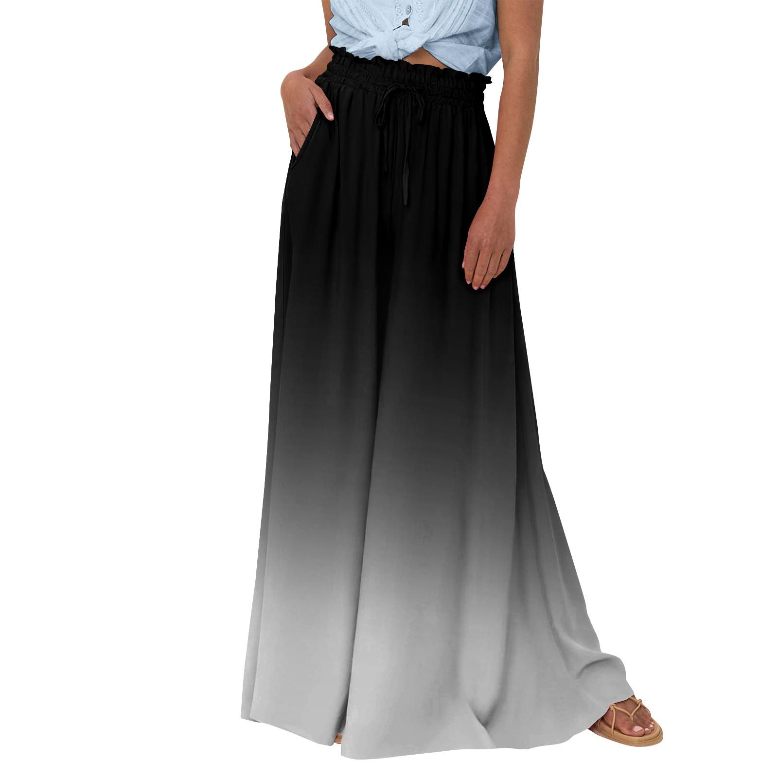 

Женские широкие брюки с высокой талией, летние повседневные струящиеся брюки-палаццо, пляжные брюки с принтом и карманом XXL