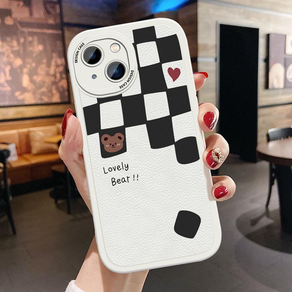 Cute Cartoon Bear PU Leather Phone Case for iPhone Samsung Galaxy Xiaomi Redmi VIVO OPPO HUAWEI Honor Infinix Soft Back Cover Coque