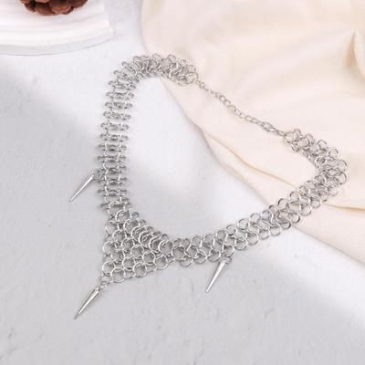 Gothic Hollow Ring Concatenation Chain Rivet Pendant Necklace For Women  Vintage Punk Geometric Accessories Gift