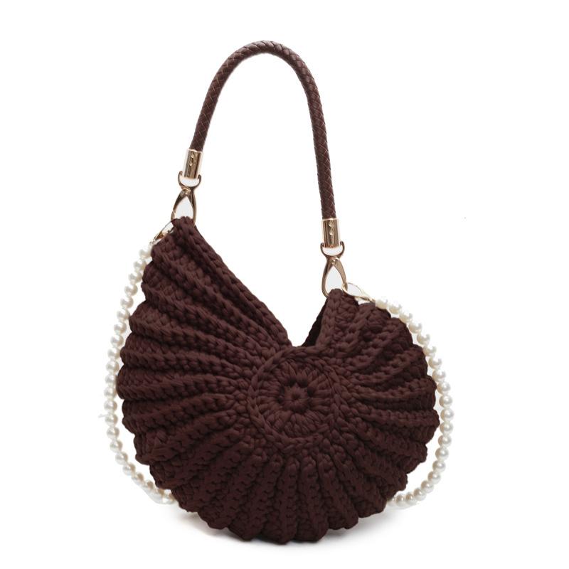 Luxury Hand-woven Shell Bag Women Seaside Conch Shell Messenger Shoulder Bag Exquisite Pearl Chain Fashion Holiday Shopping Bag