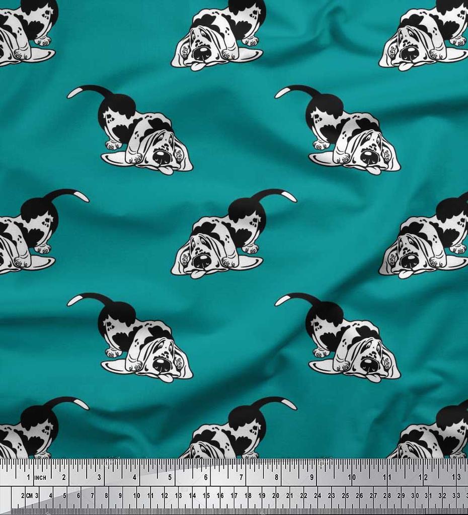 Soimoi Japonská krepová saténová tkanina Basset Hound Potisk šicí tkaniny metr 42 palců