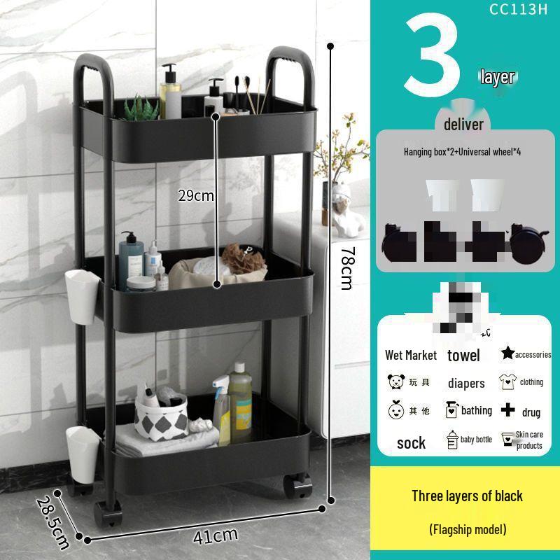 Multi-Layer Kitchen and Bathroom Storage Trolley with Wheels