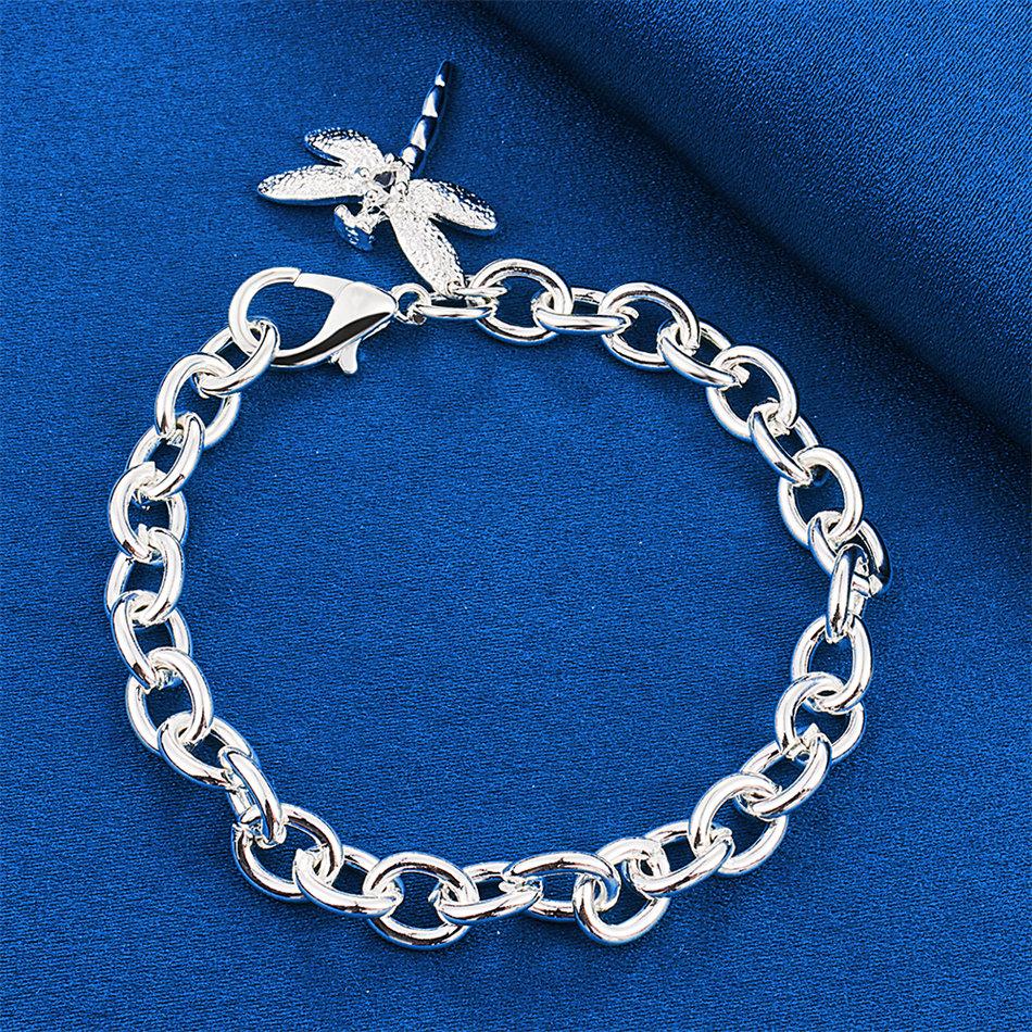 925 Sterling Silver 8-inch Exquisite Dragonfly Bracelet, Women's Fashion Wedding Party Accessories, Jewelry