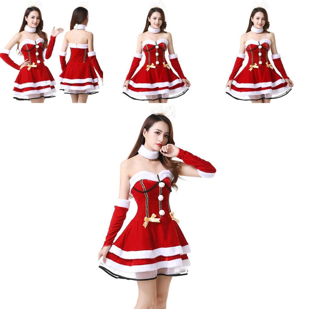 Ladies Adult Santa Red Off Shoulder Dress Soft And Comfortable