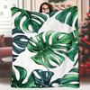 1Pc Tropical Monstera Leaf Print Blanket, Polyester Fabric, Machine Washable, Suitable For Bedroom And Living Room Decoration